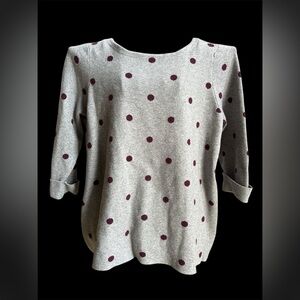 Arabella & Addison Gray‎ Polka Dot Sweater 2X Roll Tab Sleeve 3/4 Length EUC